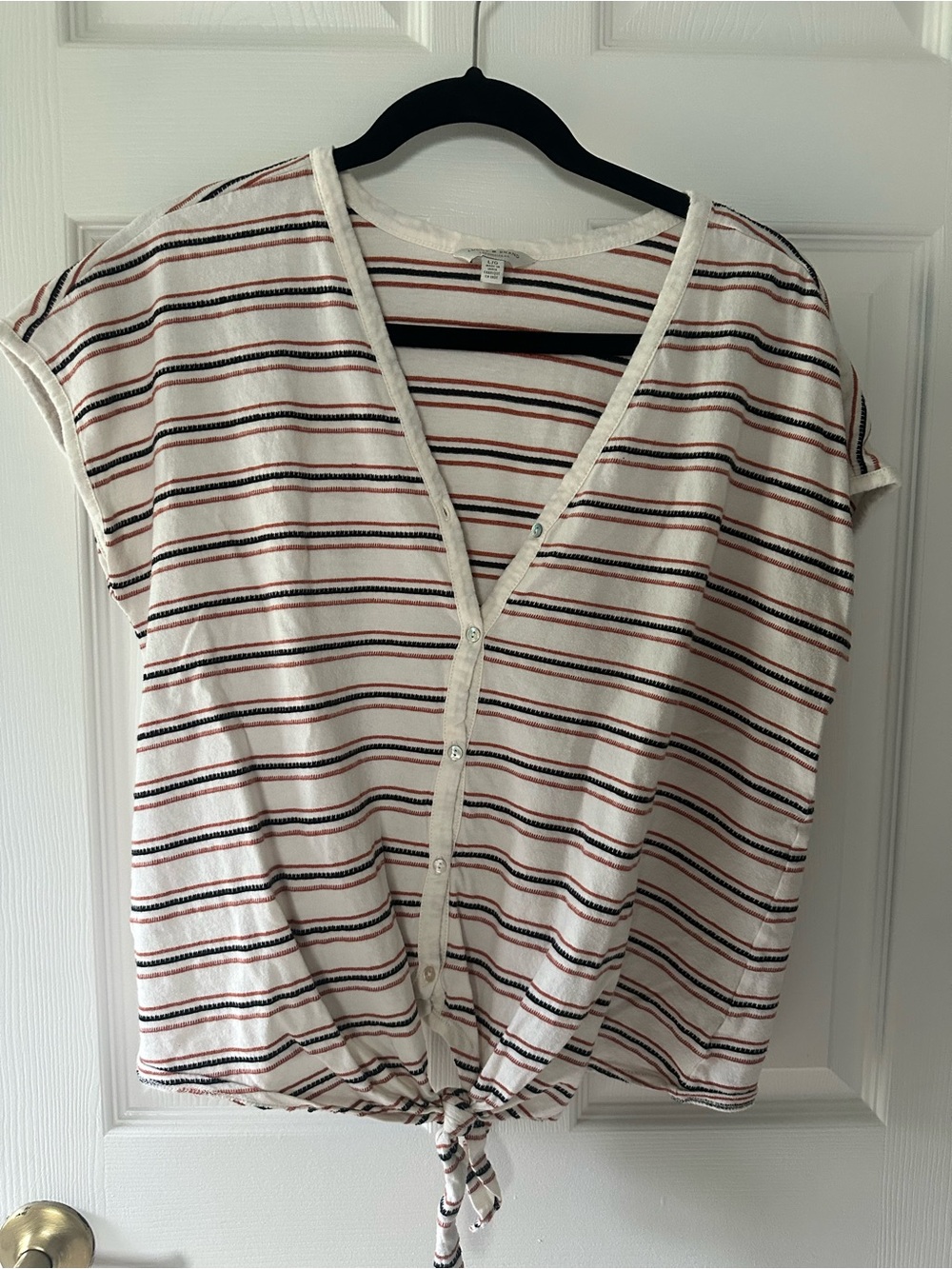 Lucky Brand White Tee with Blue & Rust Stripes